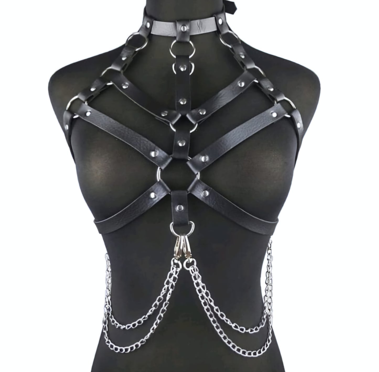 PU leather chest strap and chain round hips image 0