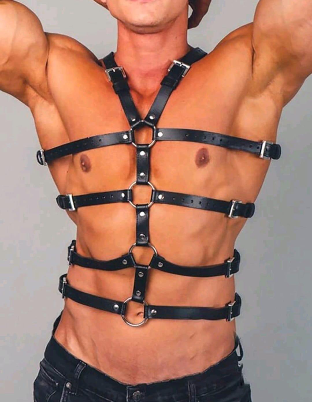 One piece PVU leather men’s top torso strap link multiple size image 0