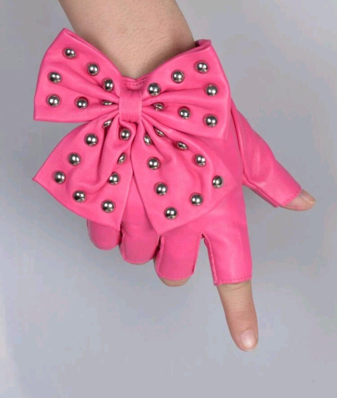 PU leather fingerless gloves with large bow image 0