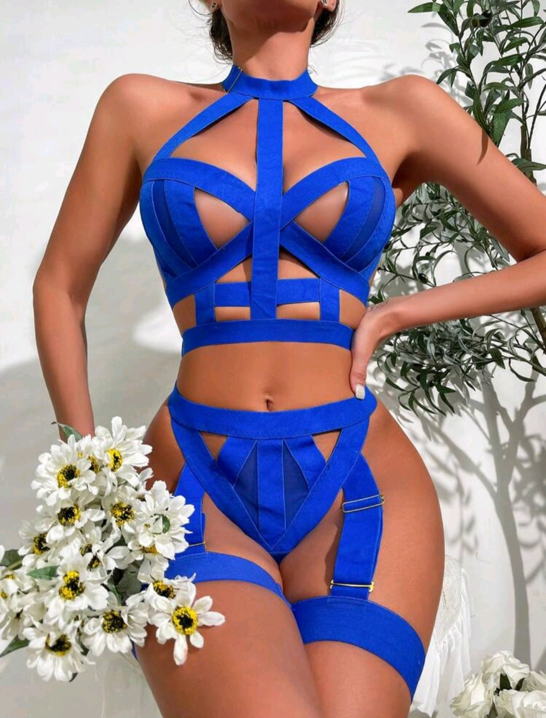 Two piece blue sexy strapped outfit image 0